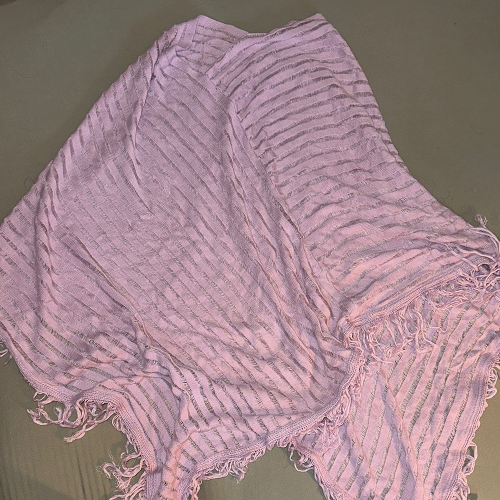 Light Purple Striped Fringe shawl Scandinavian  poncho